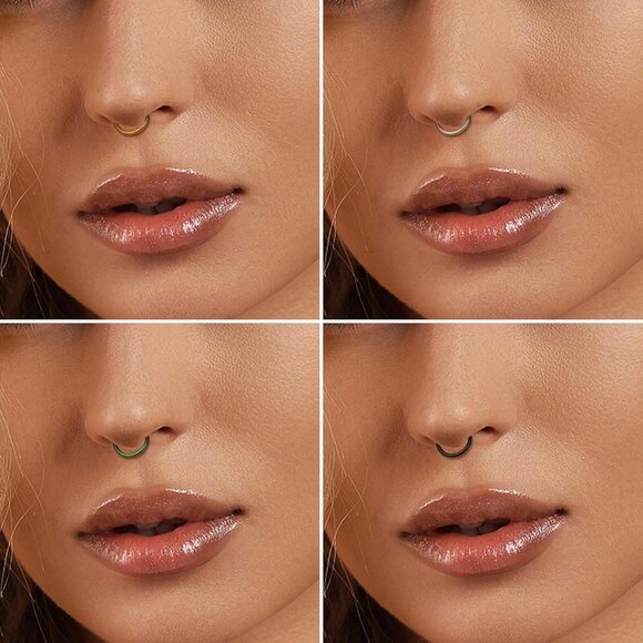 Five Pcs Stainless Steel Septum and Nose Rings Set in Multiple Colors with Hinge - Picture 4 of 7